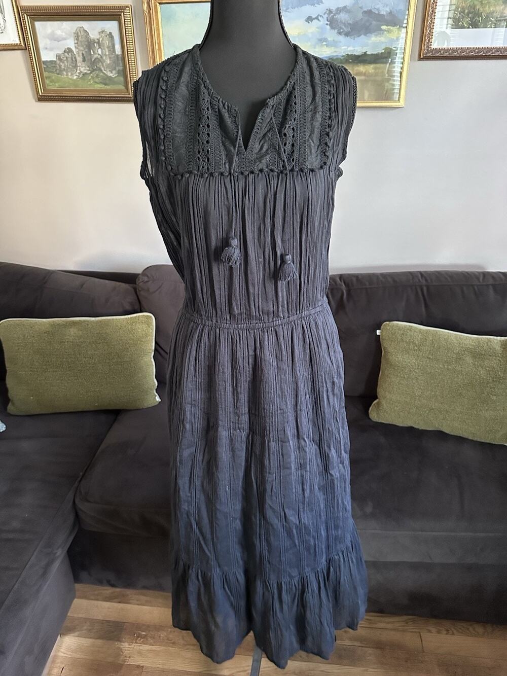 SEA NEW YORK Size 2 Women Cotton Silk Blend Tasseled Sleeveless Midi Dress Black